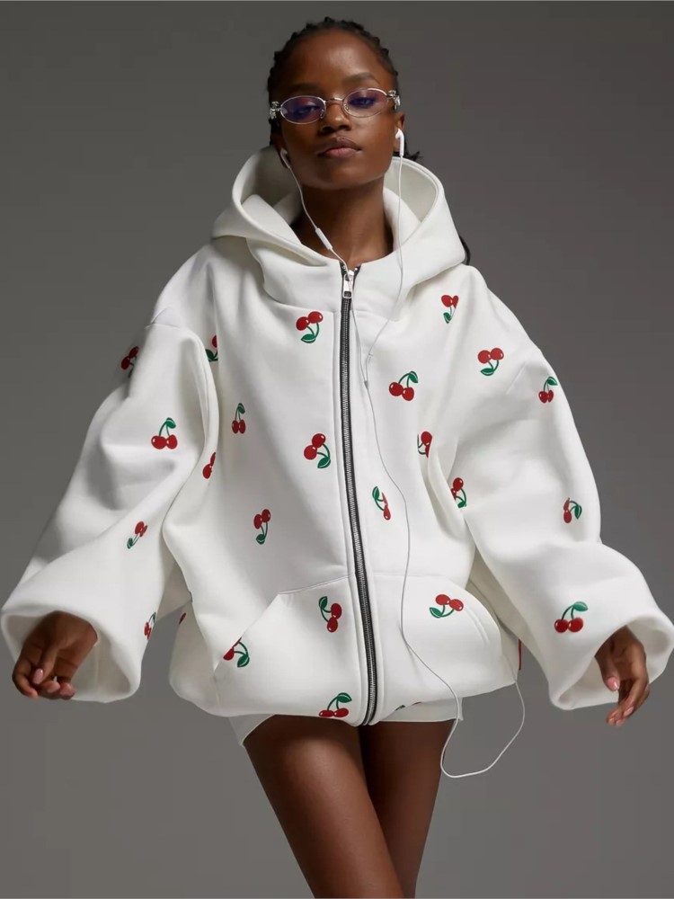 Kadın Kiraz Baskılı Kazak Ceke - Streetwear Brand Hoodies incelemesi ve fiyatı